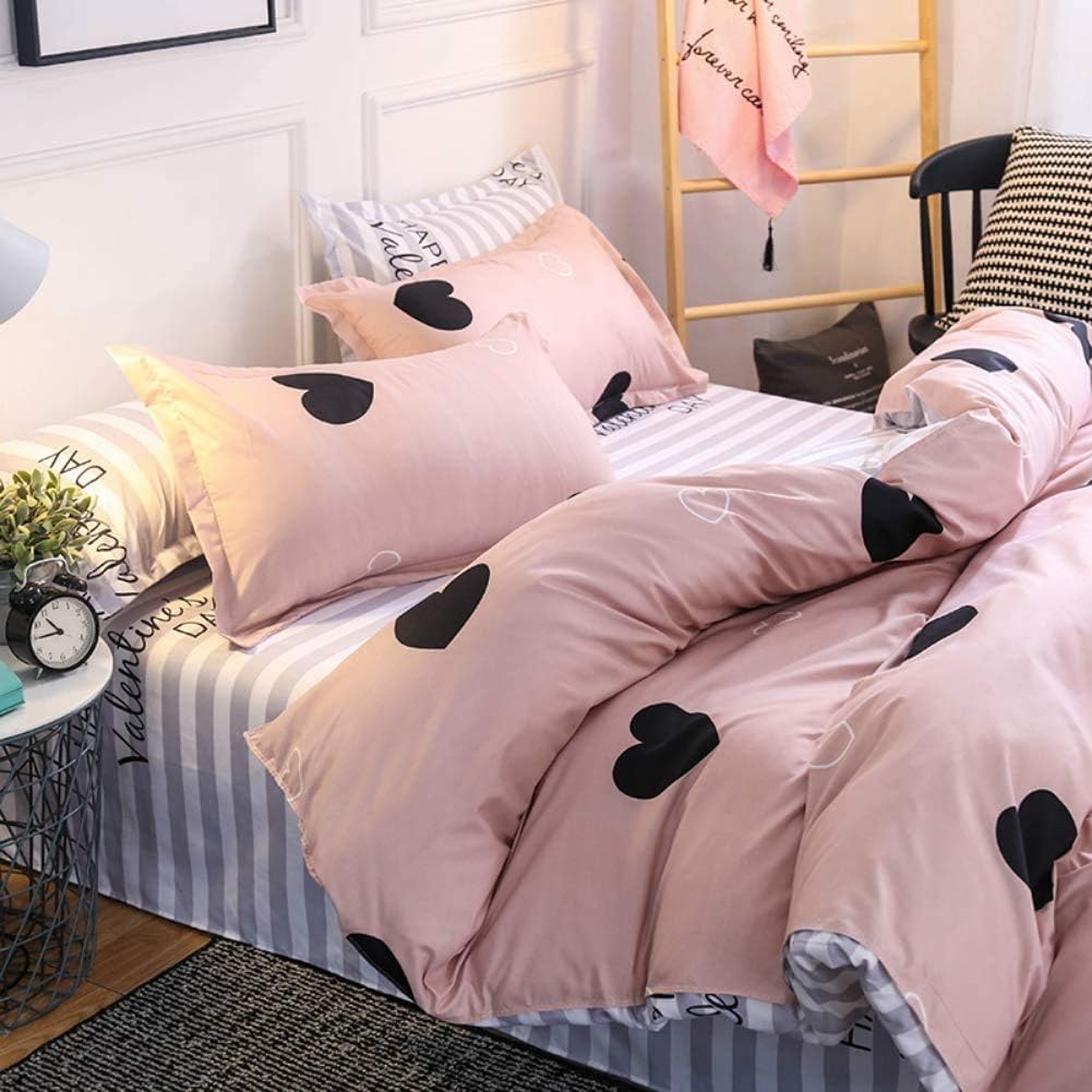 Loussiesd Herzen Rosa Bettwäsche 155x220 Mädchen Frauen Teenager Bettbezug Set Streifen Reversibel B