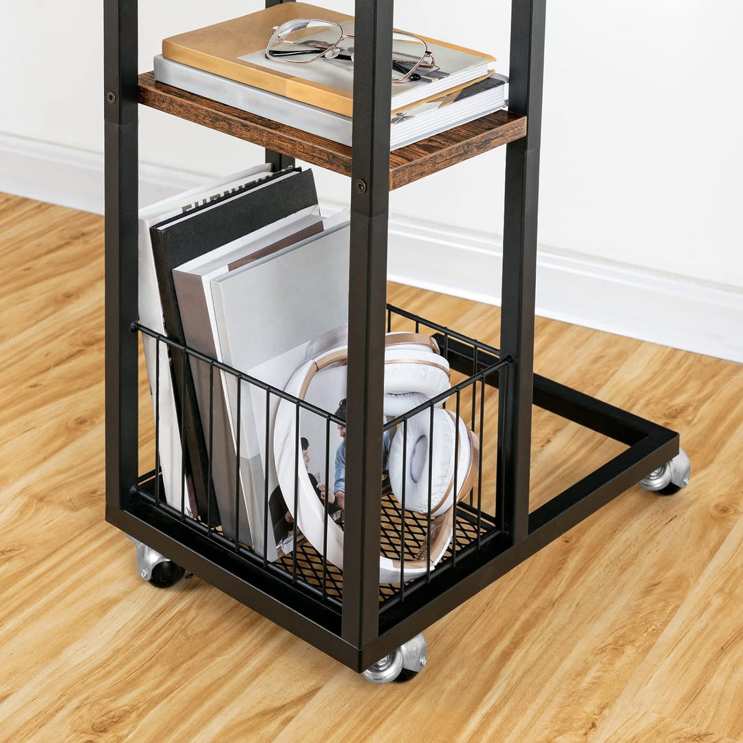 HOOBRO Beistelltisch mit Ladestation, Flip C-Form Sofatisch, Couchtisch mit Rädern und Ablagefläche,