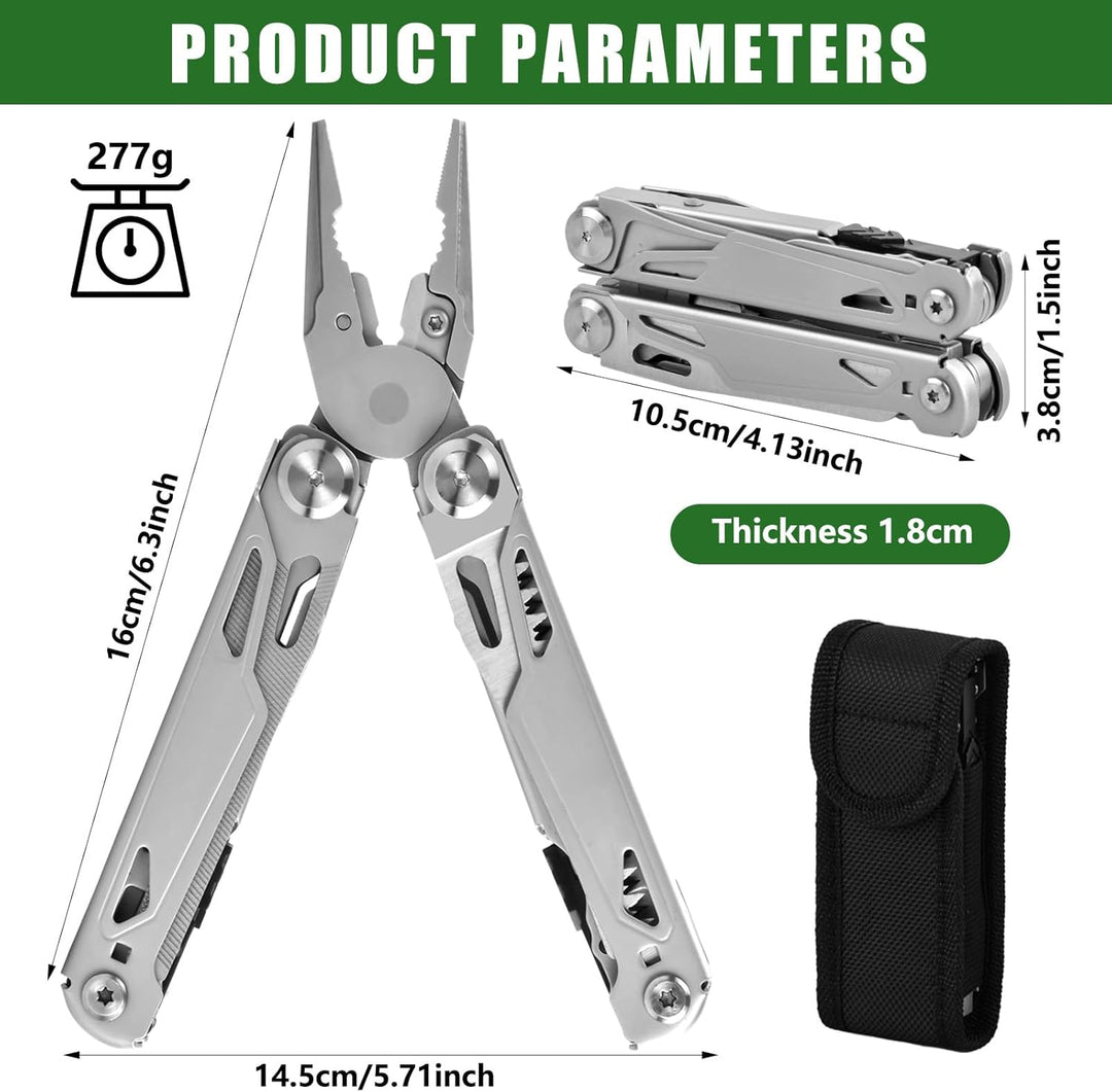 17-in-1 Multi Tool, Faltbares Multifunktion Zange Werkzeug Edelstahl, mit Zange Schraubendreher Mess