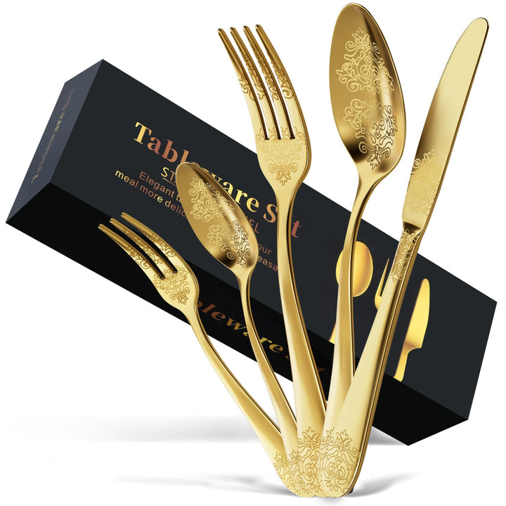 DRAGON RIOT Gold Besteck Set 20-Teilig, Edelstahl Besteckset für 4 Personen, Essbesteck Set mit Mess