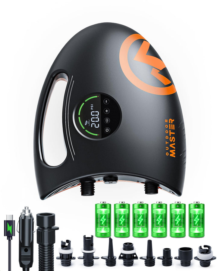 OutdoorMaster Shark 2S 88,8Wh SUP Pumpe Elektrisch mit Akku für 6 SUPs Aufblasen und Entleeren, 20PS