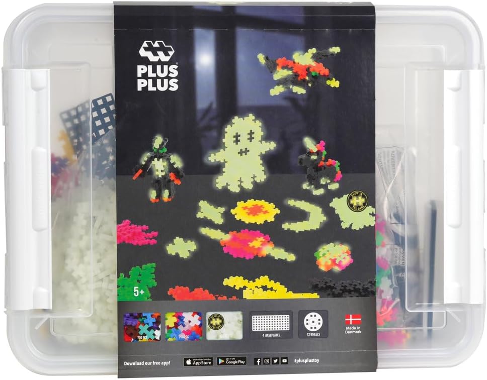Plus-Plus 9603919 Geniales Konstruktionsspielzeug, Basic XXL Mega-Set, Glow in The Dark, Kreativ-Bau