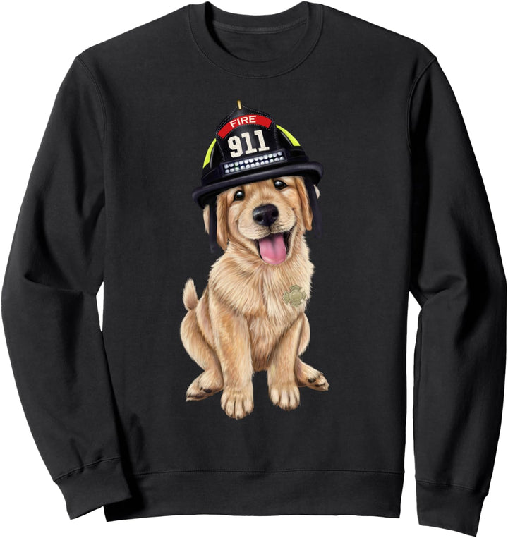 Golden Retriever Welpe, der einen Feuerwehrmann Hut trägt Sweatshirt