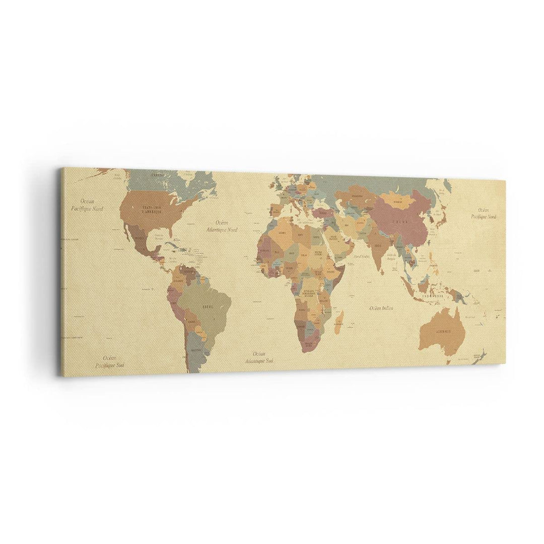 Panorama Bilder auf Leinwand 100x40cm Leinwandbild mit Rahmen Karte Welt Land Gross Wanddeko Bild Sc