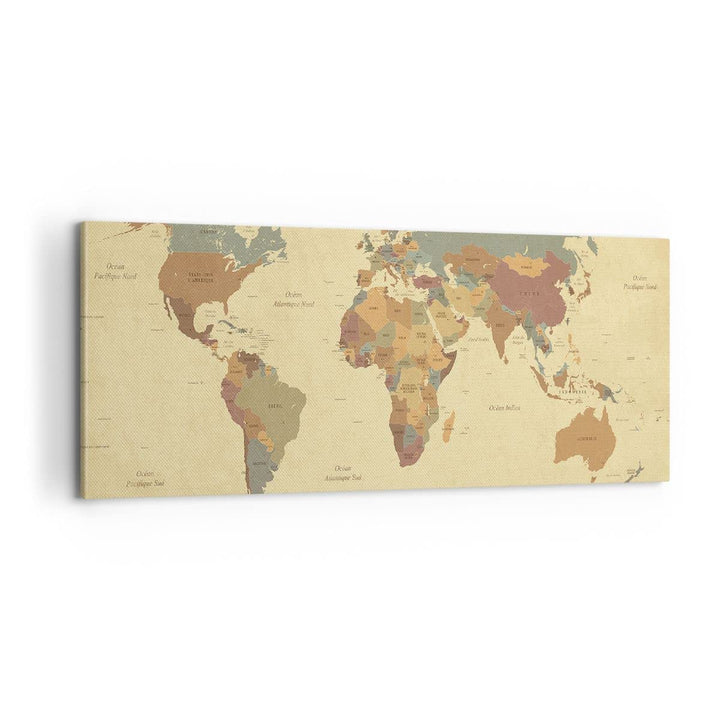 Panorama Bilder auf Leinwand 100x40cm Leinwandbild mit Rahmen Karte Welt Land Gross Wanddeko Bild Sc