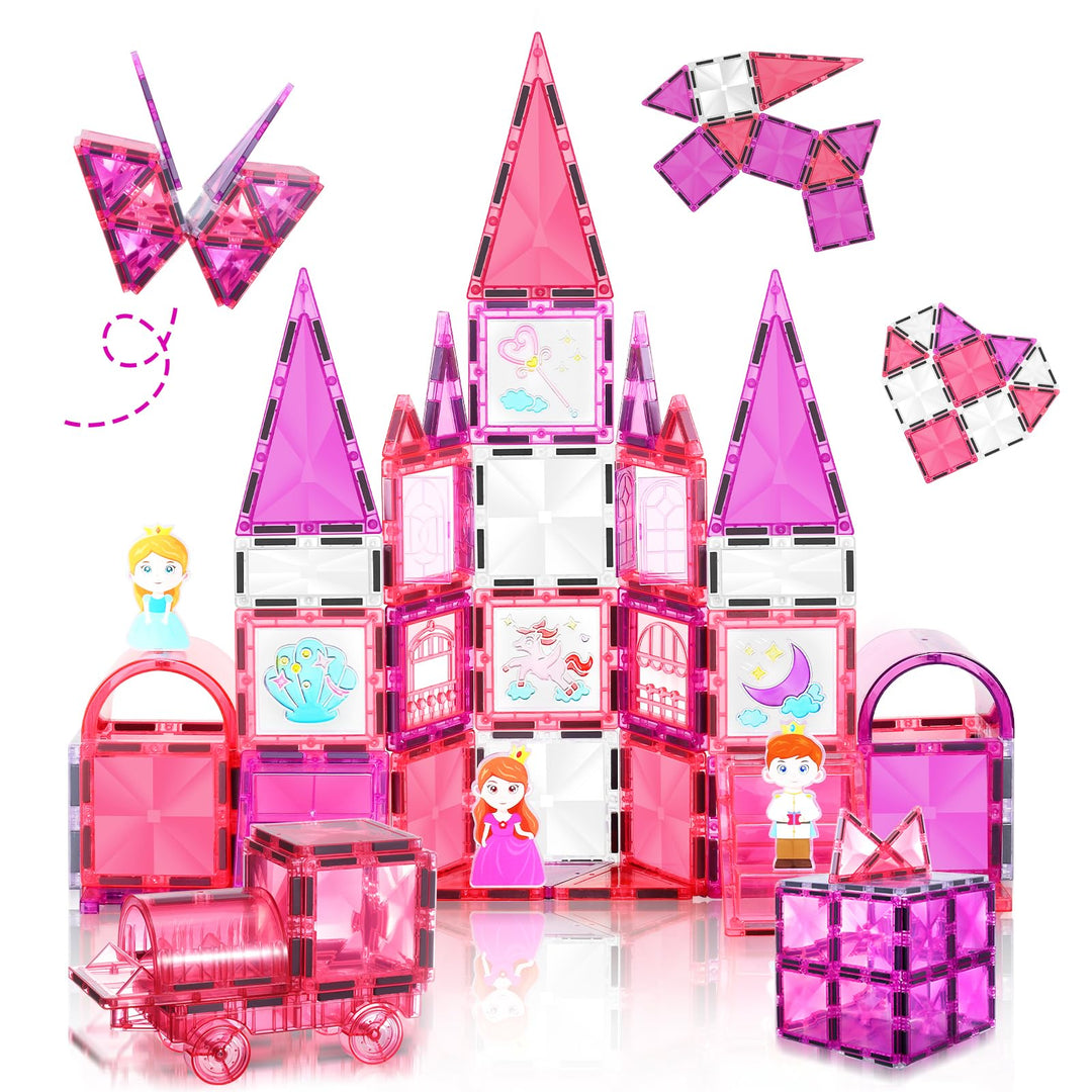 Magnetische Bausteine 101PCS mit Autos, Prinzessin Magnetische Bauklötze, STEM Konstruktionsspielzeu