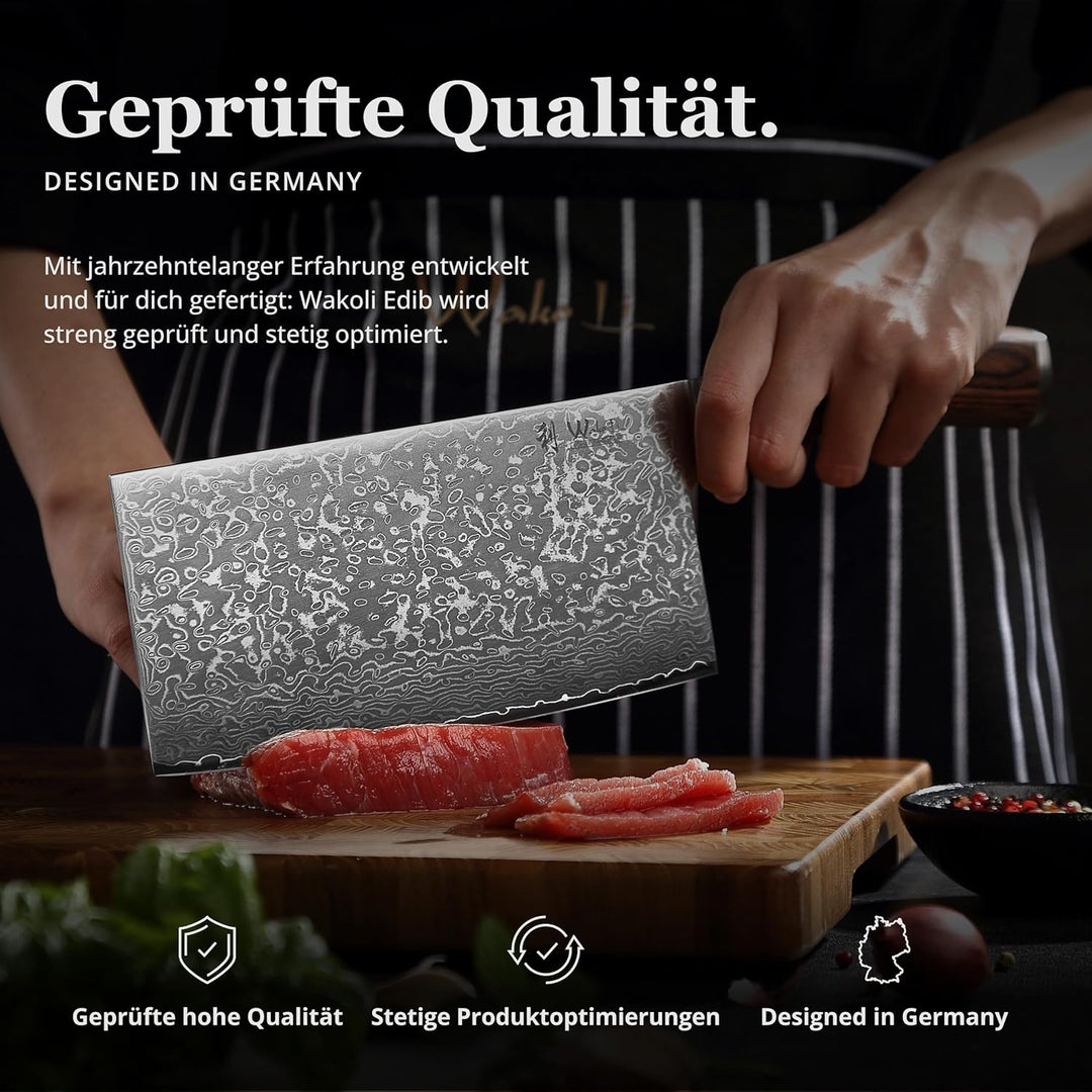 Wakoli EDIB Sakura Hackmesser 19 cm | Damast Hackbeil & Kochmesser aus 67 Lagen mit VG10 Kern, robus