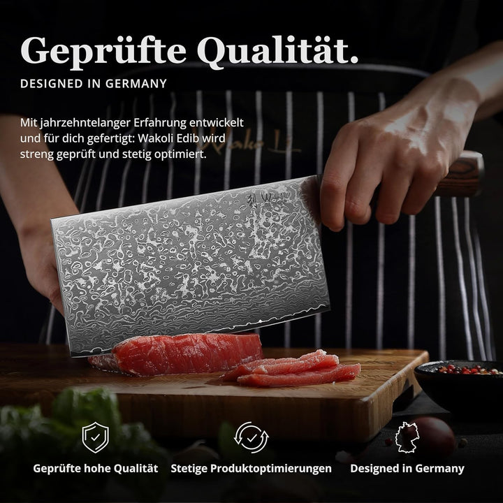 Wakoli EDIB Sakura Hackmesser 19 cm | Damast Hackbeil & Kochmesser aus 67 Lagen mit VG10 Kern, robus