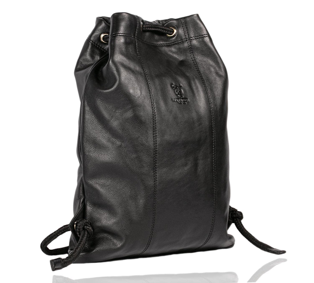 MATADOR Leder Turnbeutel Fitnesstasche Gym Bag Sporttasche Sportbeutel Turntasche Rucksack Schwarz,