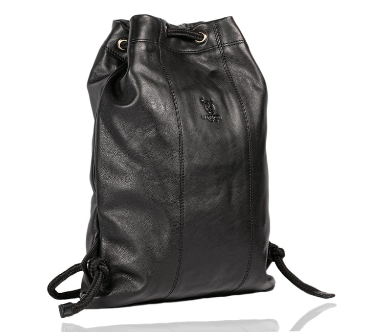 MATADOR Leder Turnbeutel Fitnesstasche Gym Bag Sporttasche Sportbeutel Turntasche Rucksack Schwarz,