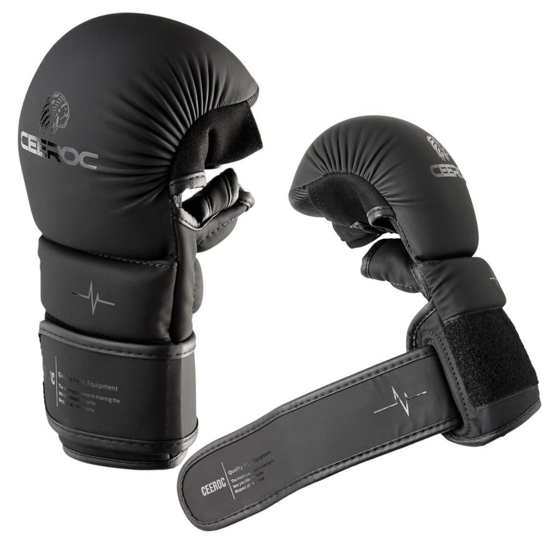 CEEROC MMA Sparring Handschuhe Mato, Schwarz/schwarz hochwertiges Kunstleder S/M, S/M