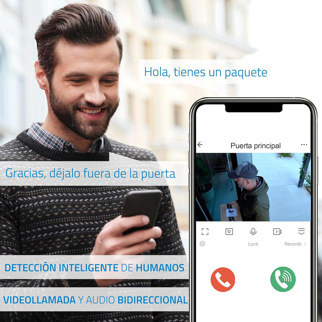 NIVIAN WiFi Digital Peephole – Full-HD-Videokamera mit Akku und Türklingel, Zwei-Wege-Audio, PIR-Erk