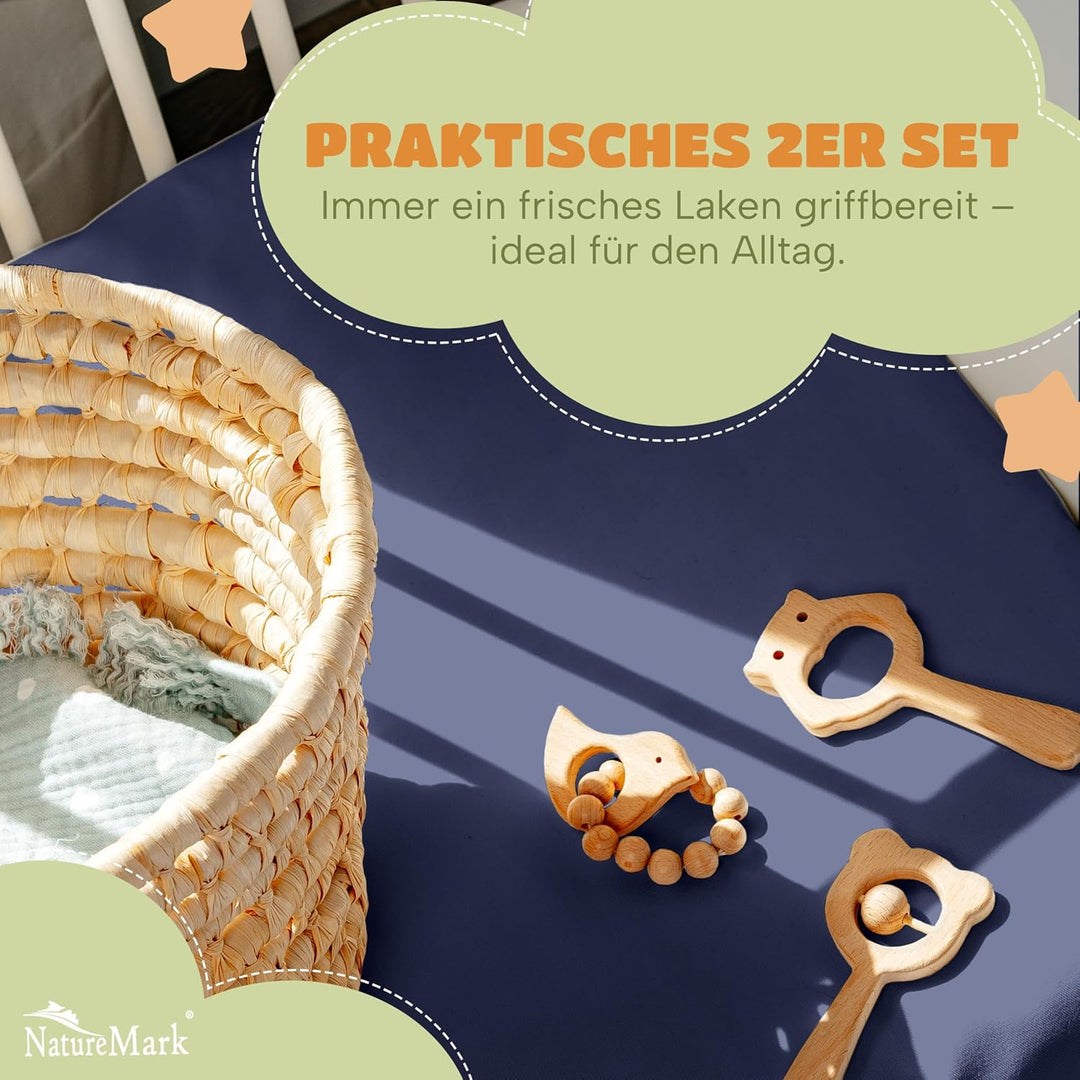 NatureMark Kinder Spannbettlaken 70x140 cm – Weiches Jersey, 100% Baumwolle, 2er Set für Babybett un