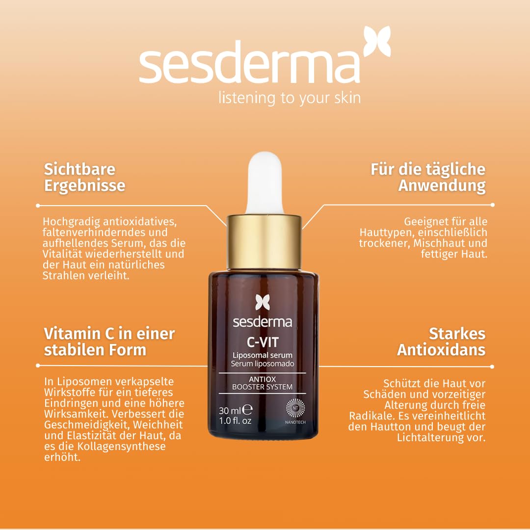 Sesderma | C-Vit Liposomales Serum | Hydratisierte und Strahlende Haut | Antioxidatives Serum für Al