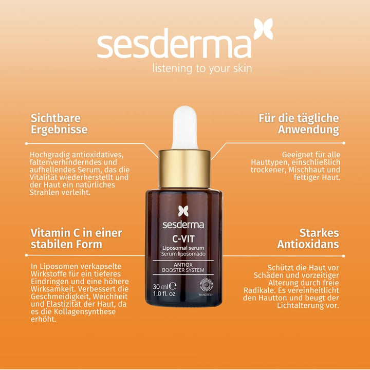 Sesderma | C-Vit Liposomales Serum | Hydratisierte und Strahlende Haut | Antioxidatives Serum für Al