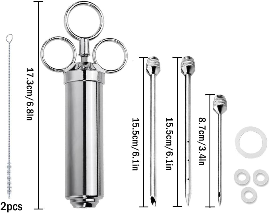 Edelstahl Fleischspritze,Bratenspritze Set,Marinadenspritze 60 ml Gewürzspritze,Spritze für Fleisch-