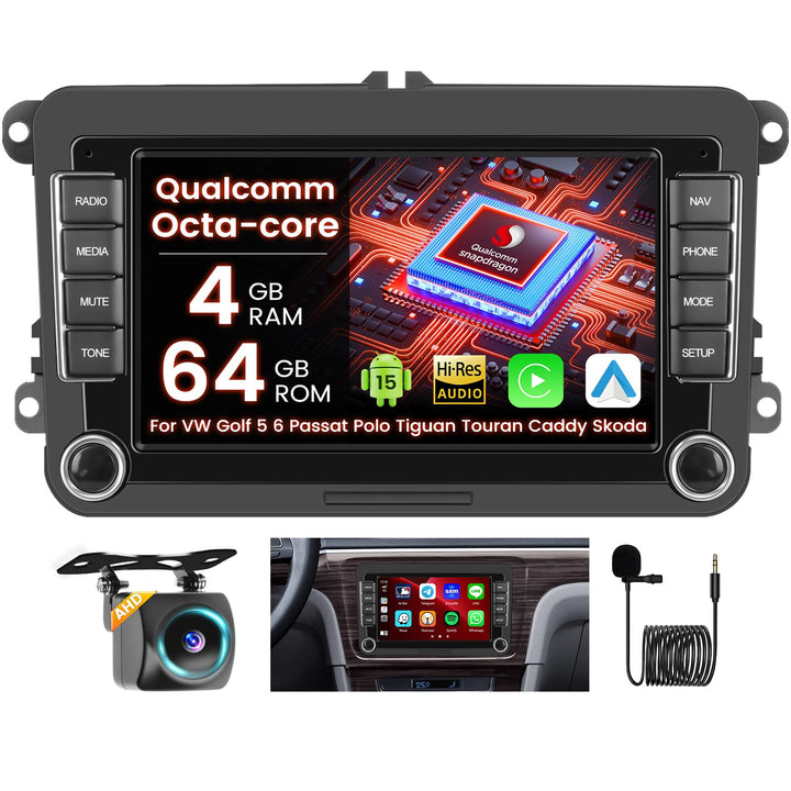Roinvou 8 Core 4+64G Android15 Autoradio für VW Golf 5 6 Passat Polo Tiguan Touran Caddy Skoda Wirel