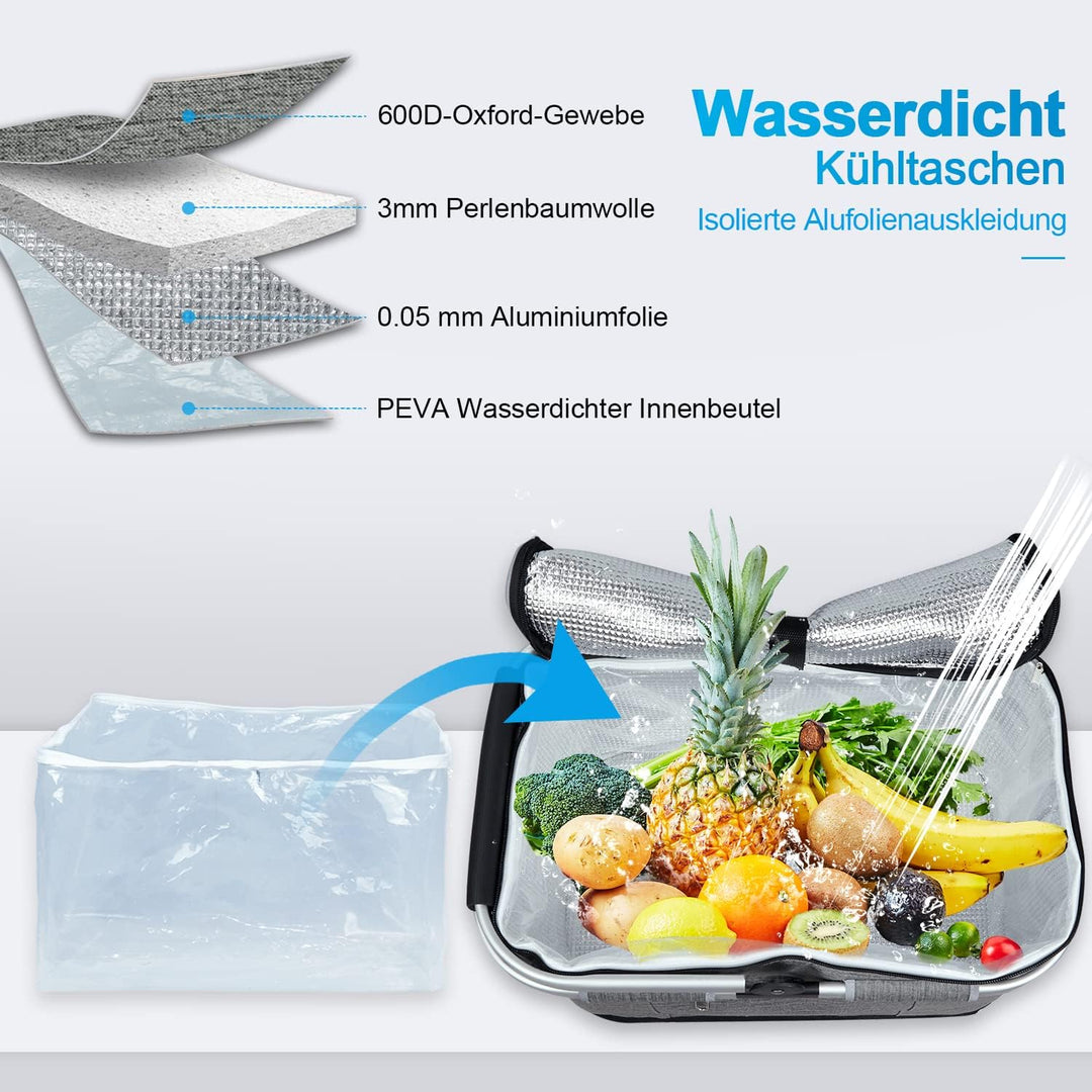 LIQINGG 35L Kühltasche Einkaufskorb Grosse isolierte Kühlkorb Lunchtasche Thermotasche für Büro Camp