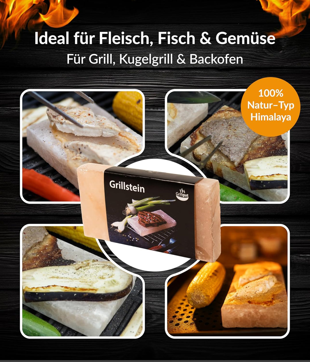 Landkaufhaus Mayer® Grillset Geschenk – 1 Grillstein aus Steinsalz aus der Saltrange in Pakistan Bez