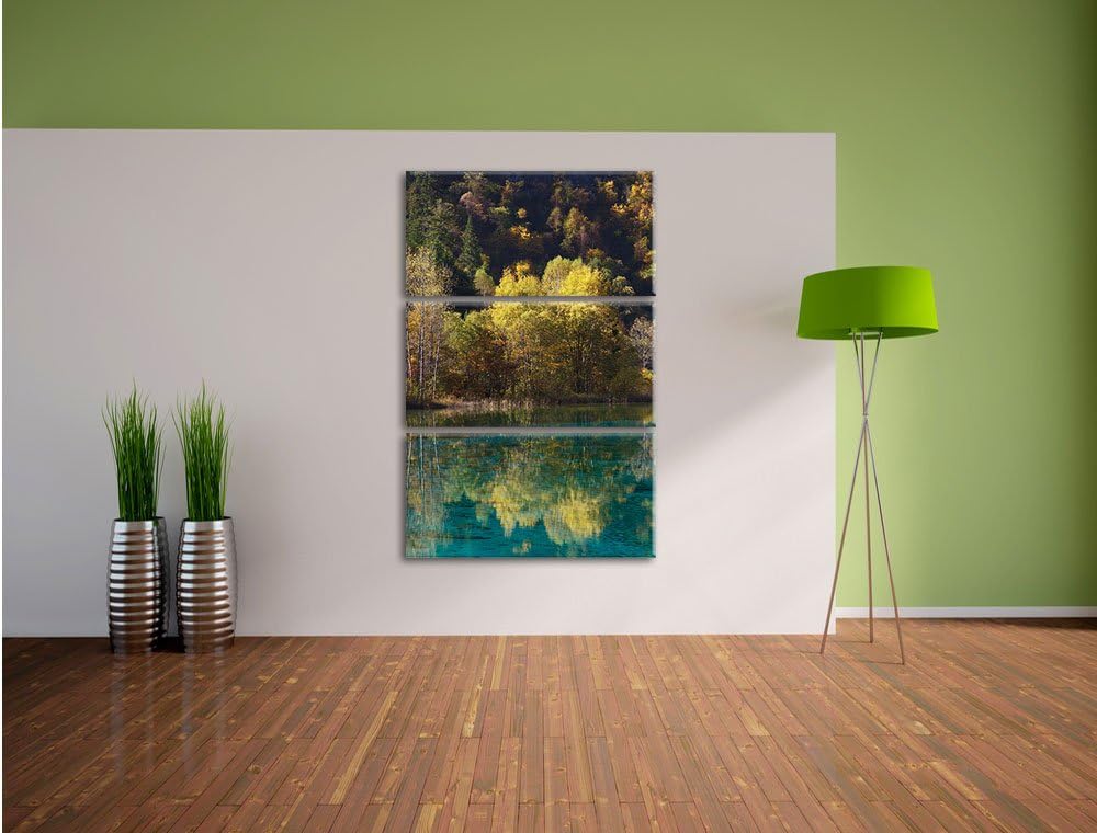 Pixxprint herbstlicher Wald am See als Leinwandbild/Grösse: 3 Teilig (120x80) cm/Wandbild/Kunstdruck