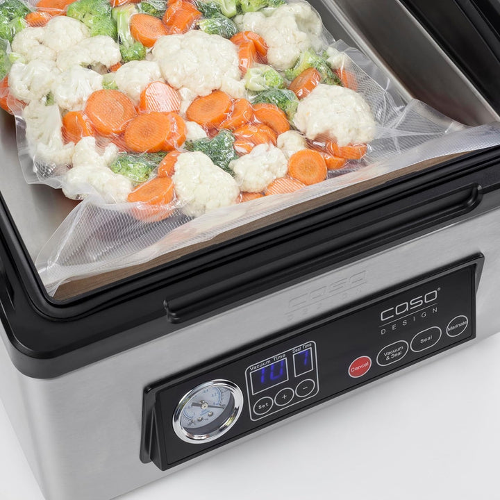 Caso VacuChef 40 - Kammervakuumierer aus Edelstahl, 3L Vakuumkammer 70 Liter/Minute &amp; Profi- Folienb