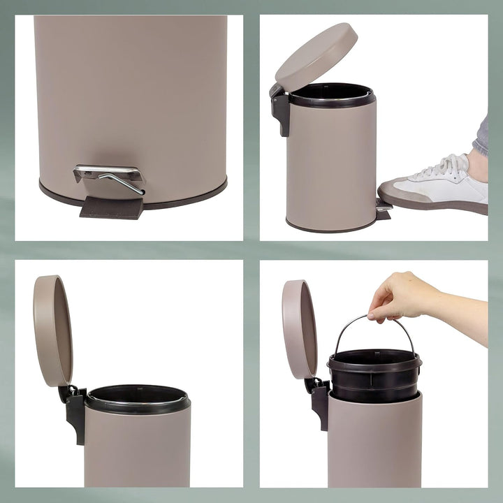 kela Kosmetikeimer braun 3l, Metall Tretmülleimer Badezimmer, Badmülleimer mit Inneneimer und Trageh