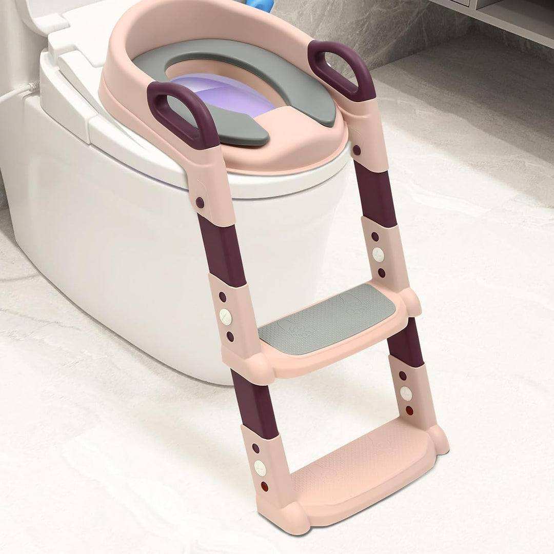 Toilettensitz Kinder mit Treppe, 2 in 1 Toilettenaufsatz Kinder mit PU-Sitzkissen, Verstellbar Toile