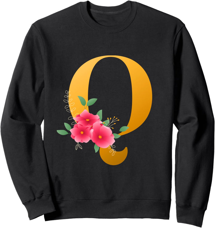 Floral Q Alphabet Cute Initial Monogram Letter Q Graphic Sweatshirt