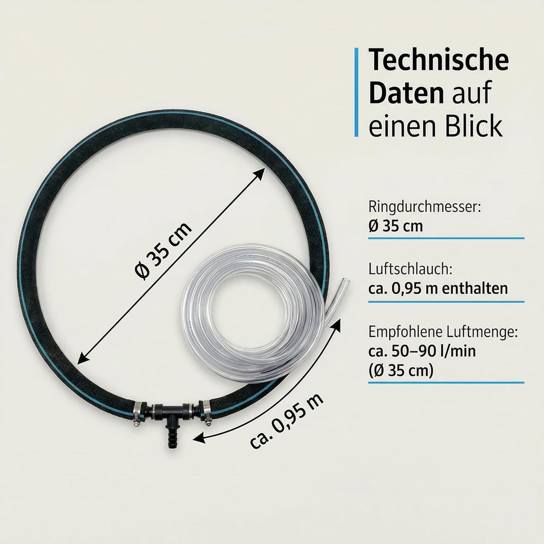 Pondlife Japan Belüfterring für Koi Teich, Ø 35 cm, Teichbelüfter mit Luftschlauch, Sauerstoffzufuhr
