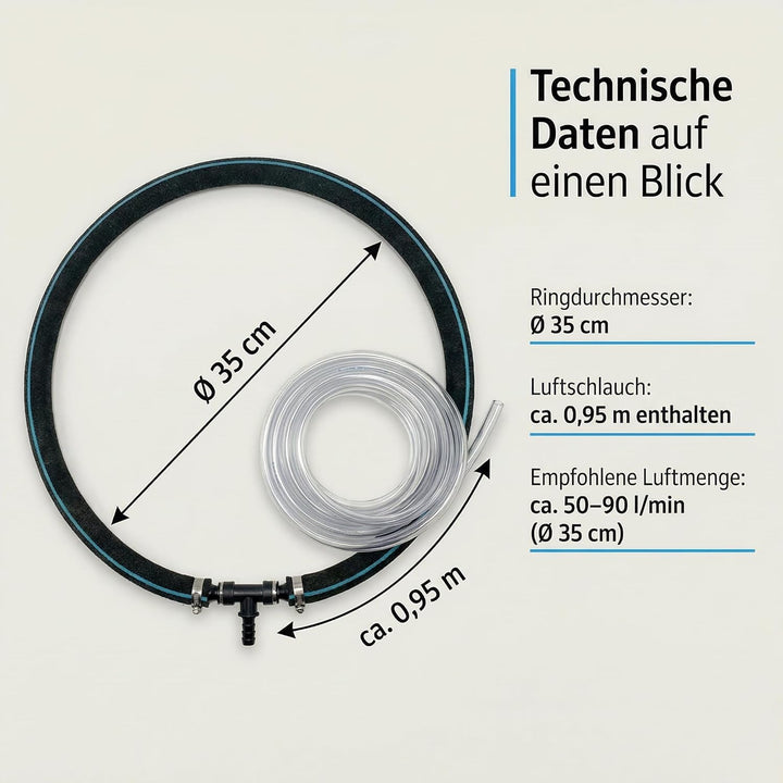 Pondlife Japan Belüfterring für Koi Teich, Ø 35 cm, Teichbelüfter mit Luftschlauch, Sauerstoffzufuhr