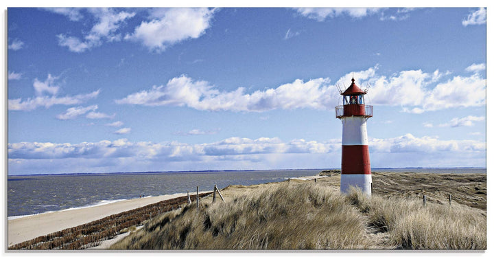 ARTland Glasbilder Wandbild Glas Bild einteilig 60x30 cm Querformat Strand Meer Nordsee Leuchtturm S