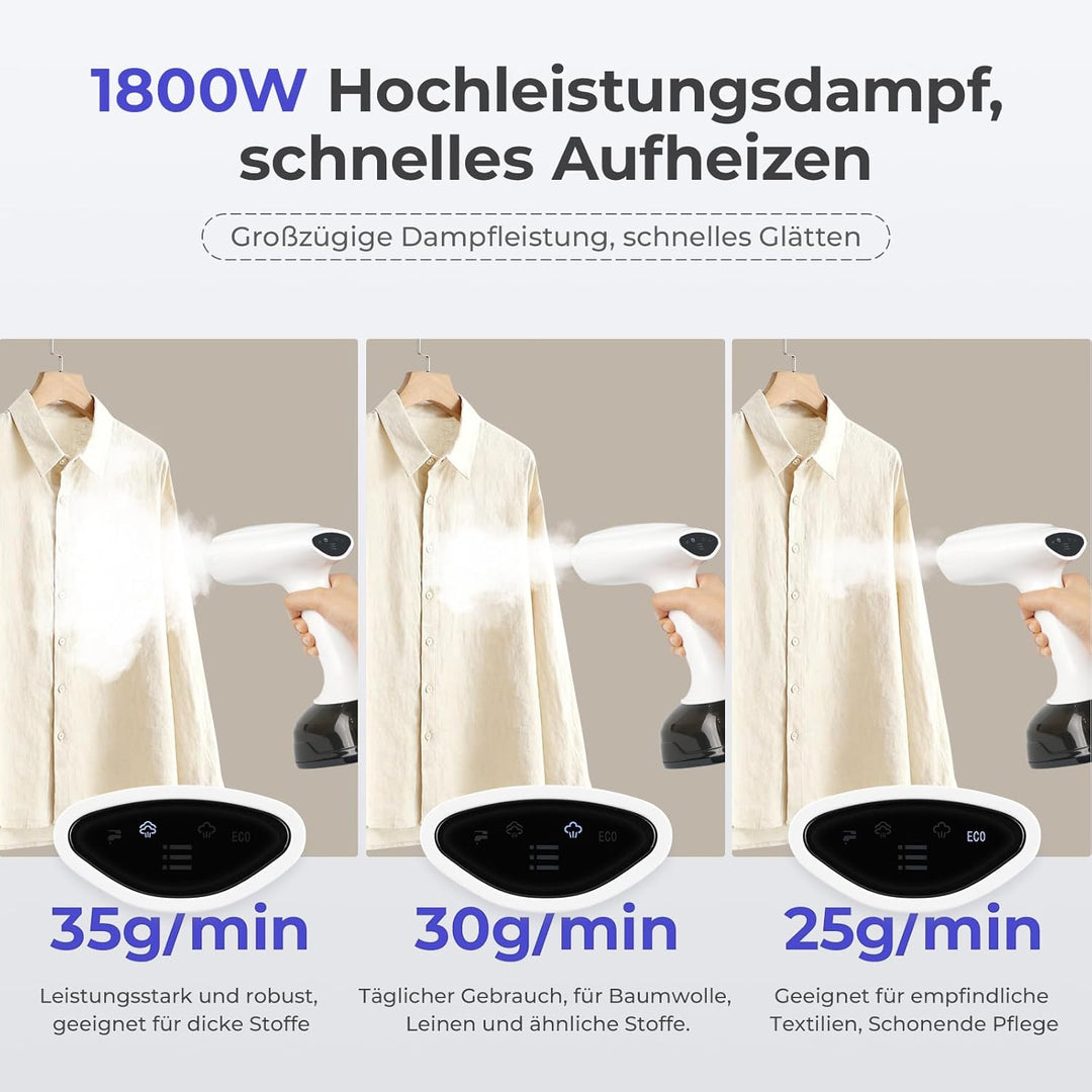 Steamer & Dampfglätter 1800W, Tragbarer Dampfbügler mit 3 Dampfstufen & 400ml Wassertank, Kompakter