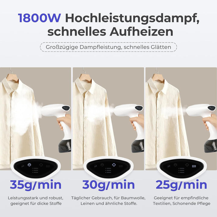 Steamer & Dampfglätter 1800W, Tragbarer Dampfbügler mit 3 Dampfstufen & 400ml Wassertank, Kompakter