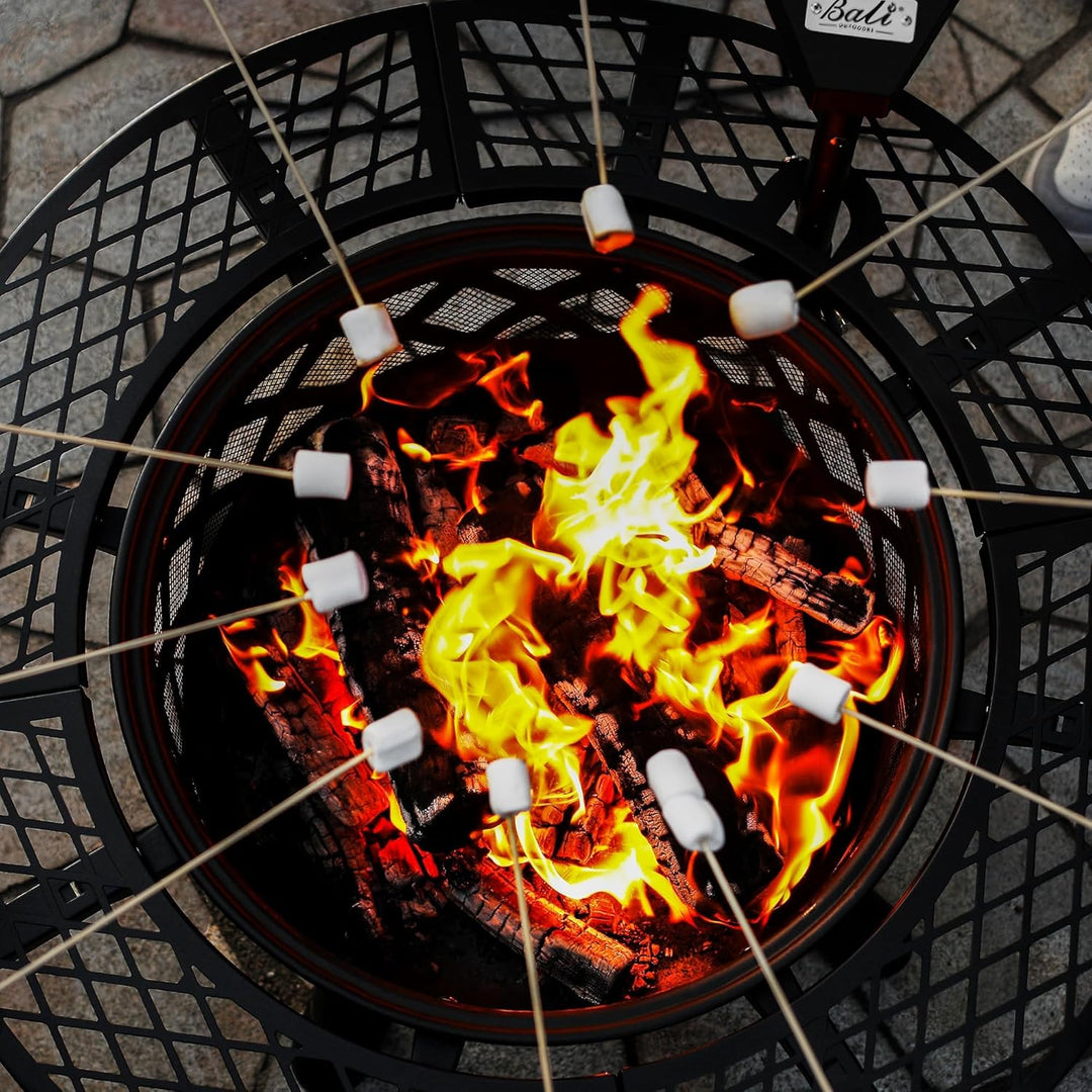 BALI OUTDOORS Feuerstellen für den Aussenbereich, Holzfeuerstelle mit Grillrost, Aussenkamin mit Gri