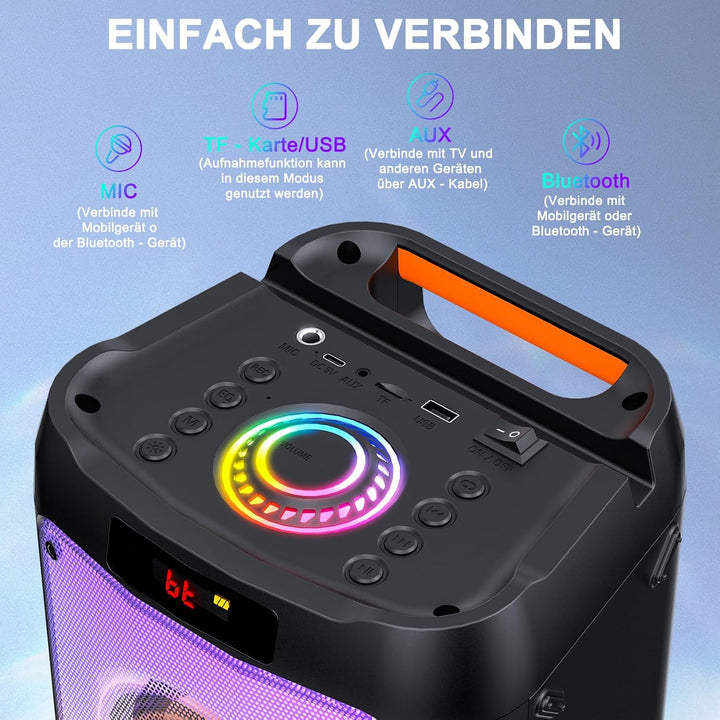 JYX Karaoke Machine mit 2 Mikrofones, grosser Tragbaren Bluetooth Lautsprecher mit RGB-Licht, Karaok