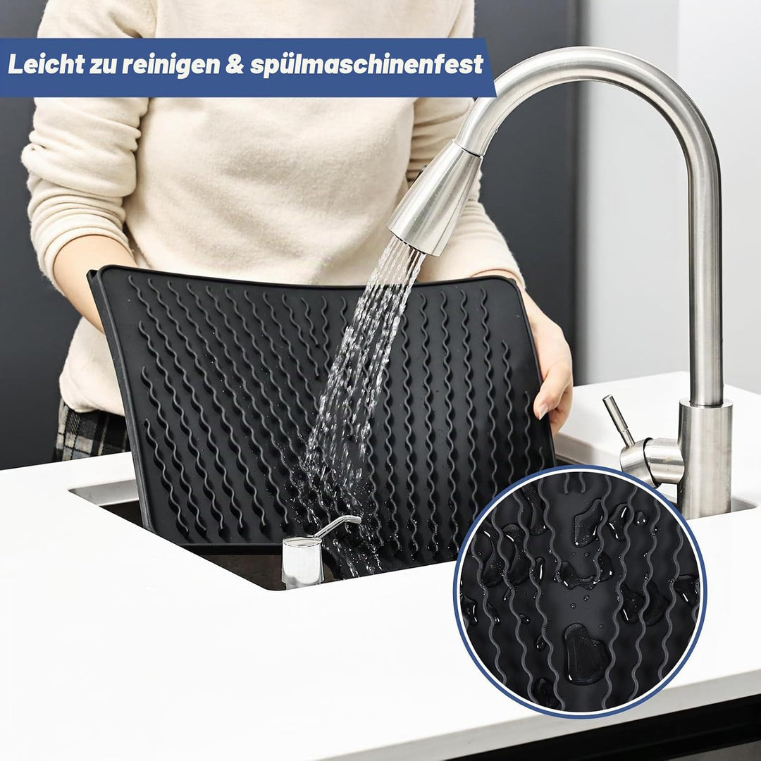 Abtropfmatte Ohne Falten 40x33x1.5cm | Silikon Abtropfmatte Geschirr für die Küche Spüle | Schrägdes