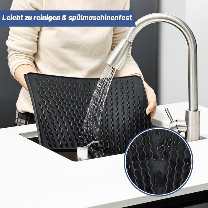 Abtropfmatte Ohne Falten 40x33x1.5cm | Silikon Abtropfmatte Geschirr für die Küche Spüle | Schrägdes
