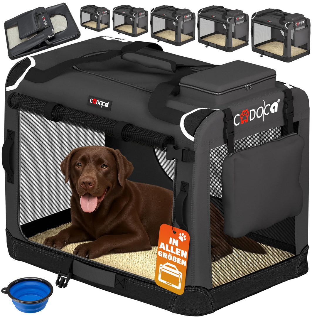 CADOCA® Hundebox faltbar Transportbox XXL 90x60x66cm robust atmungsaktiv Transporttasche Auto Rückba