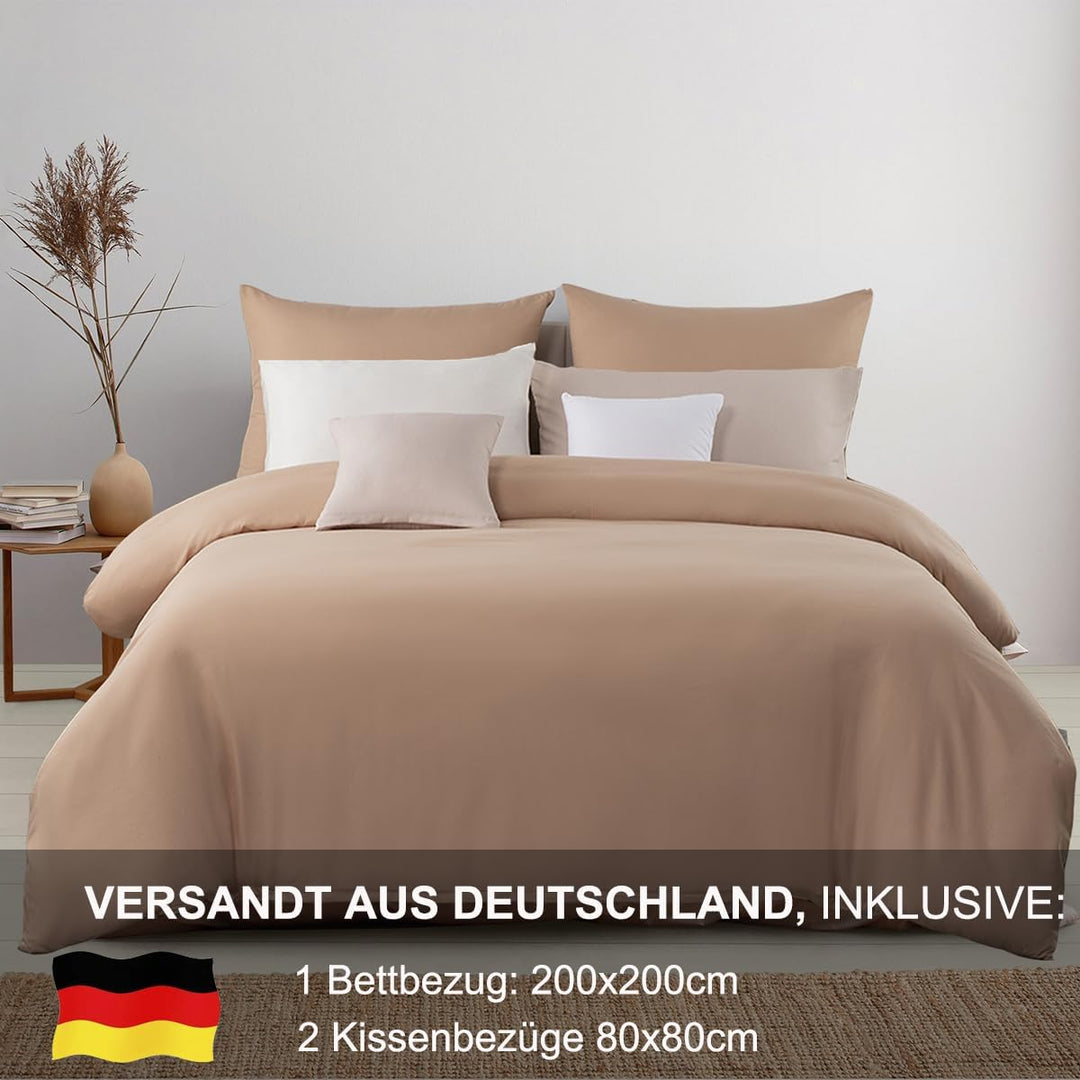 Beqnat Bettwäsche 200x200 Beige - Superweich Bettwäsche-Sets Bettbezug 200x200 Kissenbezug 80x80 2er