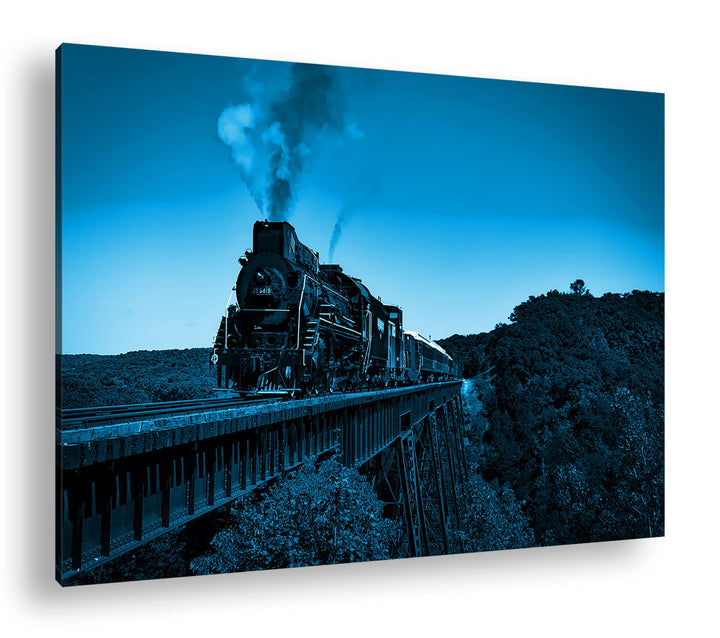 deyoli Atemberaubend altmodische Lokomotive Format: 120x80 Effekt: Monocrome Blau als Leinwandbild,