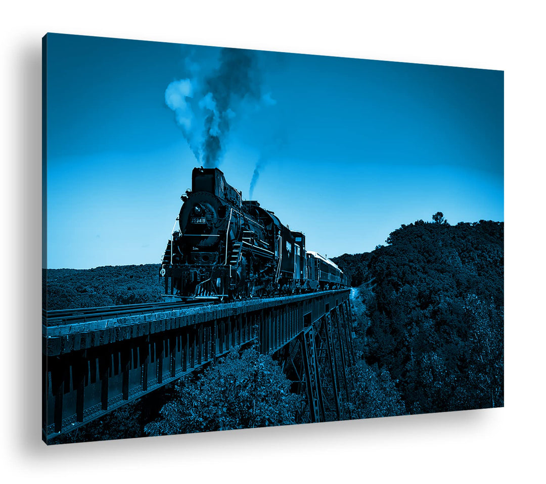 deyoli Atemberaubend altmodische Lokomotive Format: 100x70 Effekt: Monocrome Blau als Leinwandbild,