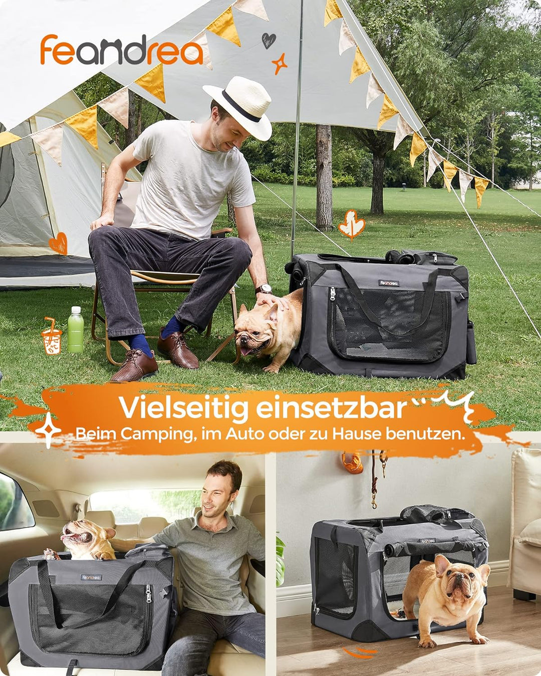 Feandrea Hundebox faltbar, Transportbox Hund, Grösse M, Hundetasche, Oxford-Gewebe, Netzstoff, atmun