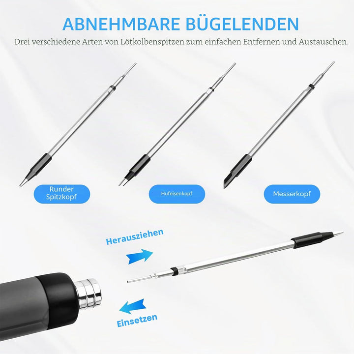 Hengrongshen Lötkolben Set, Lötkolben Akku mit LED Anzeige, 3 Lötspitzen, Tragbarer Soldering Iron,
