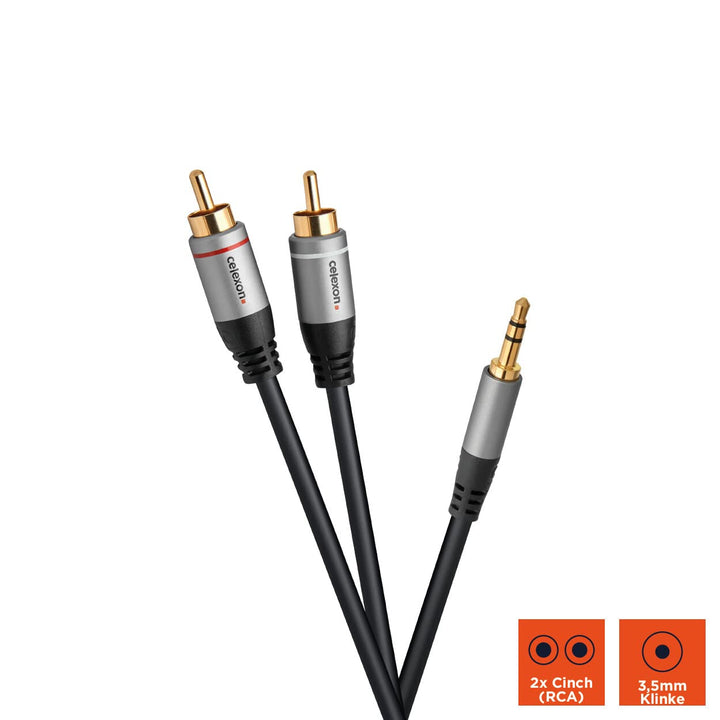 celexon 2x Cinch auf 3,5mm Stereo Klinke Audiokabel 5,0m - Plug &amp; Play - Professional Line 5,0 m 2x
