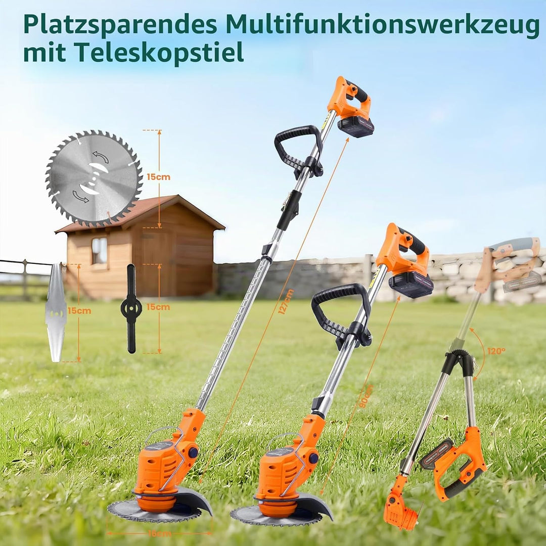 Akku Rasentrimmer mit Akku, Elektrischer Rasentrimmer mit 4 Messertypen, Elektrischer Freischneider