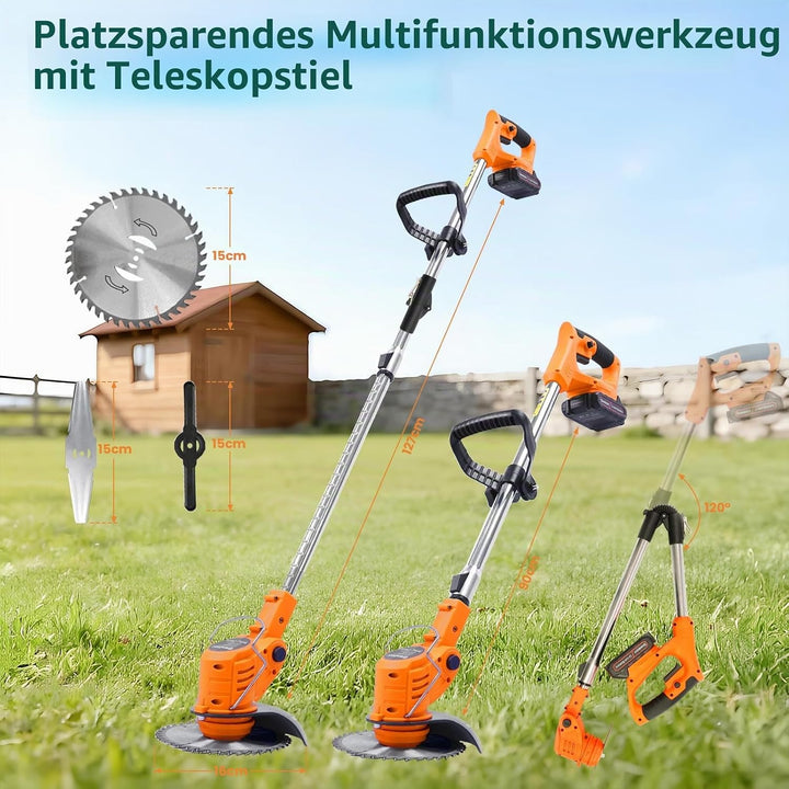 Akku Rasentrimmer mit Akku, Elektrischer Rasentrimmer mit 4 Messertypen, Elektrischer Freischneider