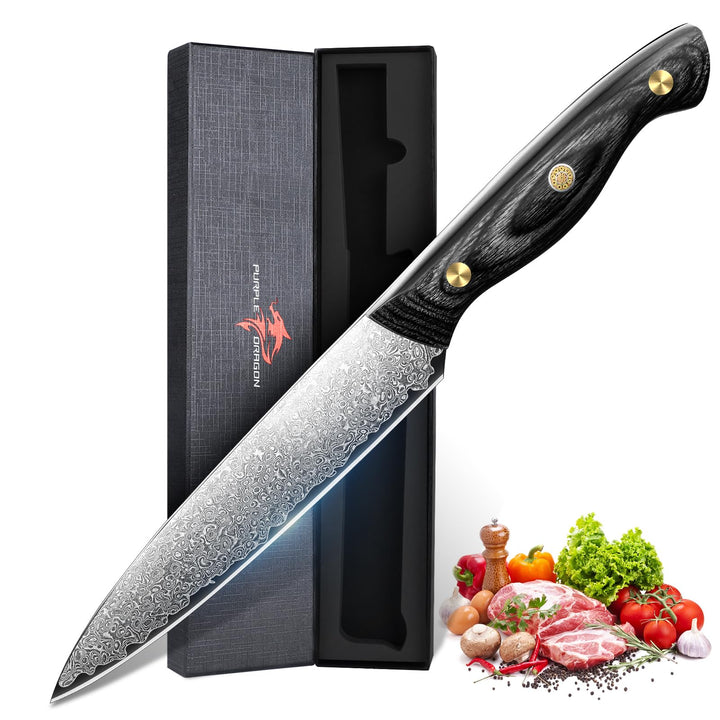 Purple Dragon Damast Universalmesser 13cm - Kleines Küchenmesser mit VG10 Kernen - Vielseitiges Koch