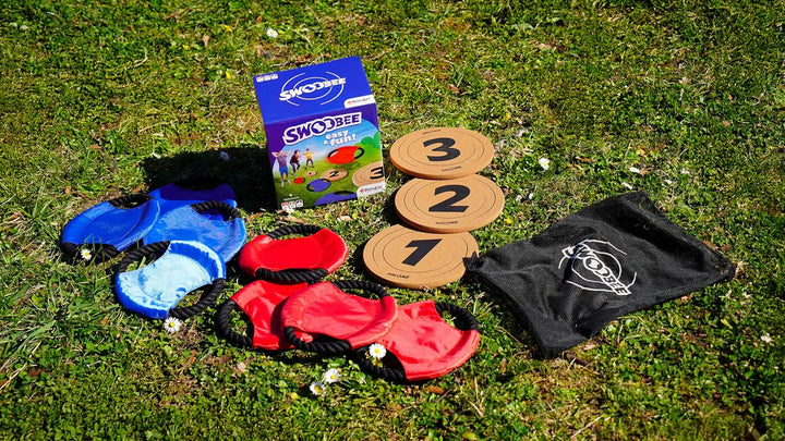 Bandjo – Swoobee – Gesellschaftsspiel – Geschicklichkeitsspiel – im Freien und im Innenbereich – lei