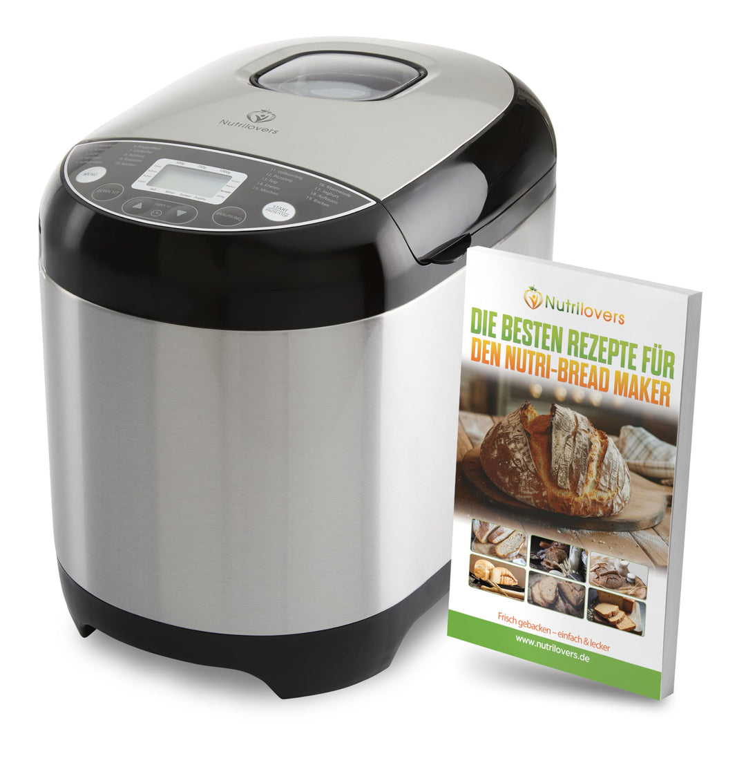 Nutrilovers NUTRI-BREAD-MAKER Edelstahl Brotbackautomat mit 19 Programmen, 3 Bräunungsstufen, Timer,