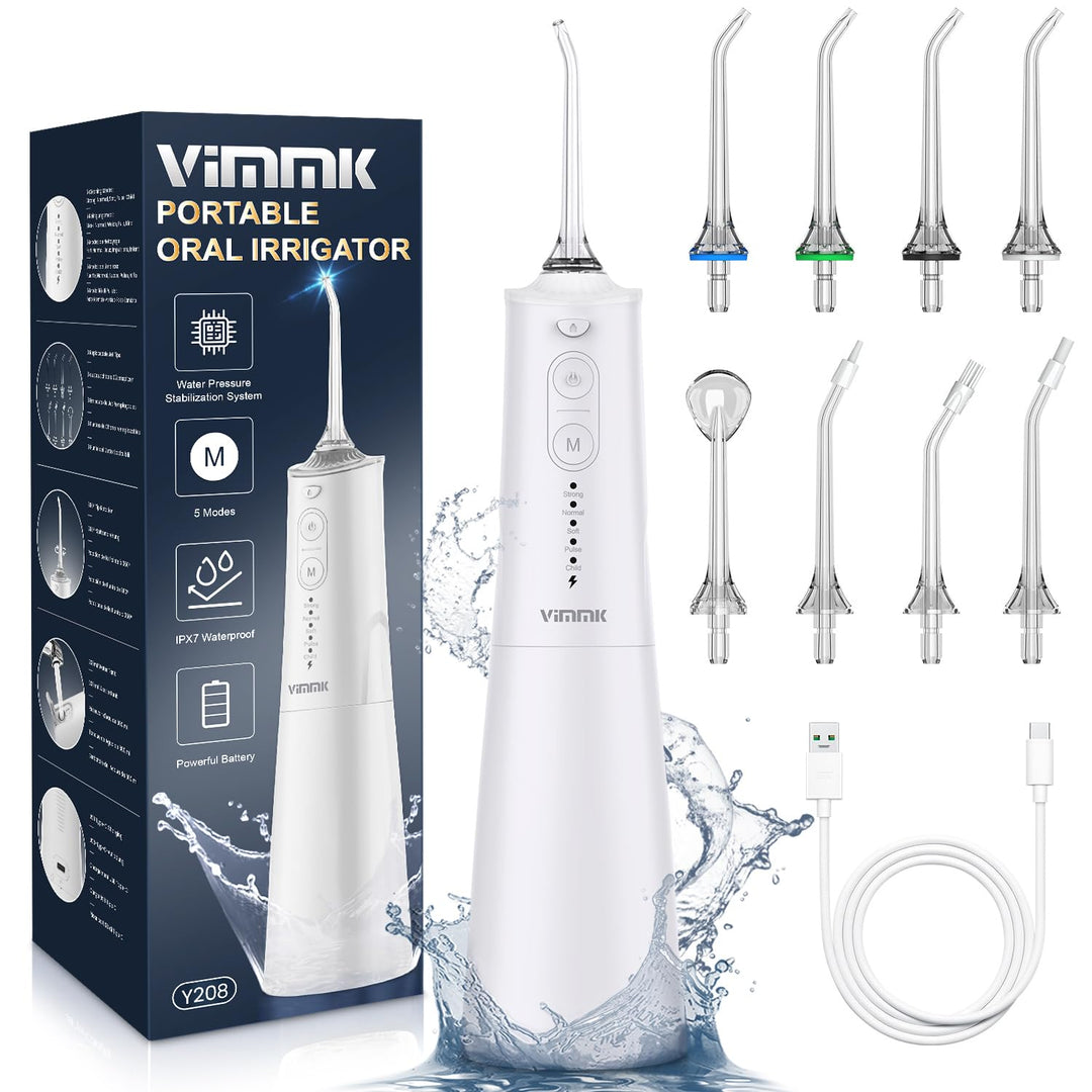 Munddusche, Vimmk Professional Waterflosser Zahnmunddusche IPX7 Wasserdicht 300ML Wassertank USB-C W